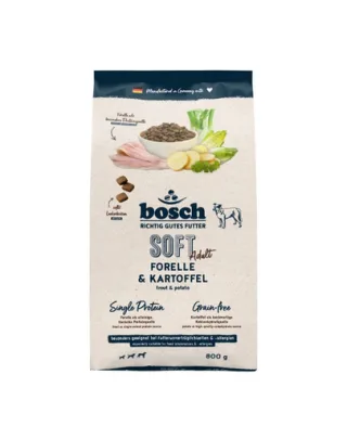 BOSCH HPC Soft Adult 800 g hrană semi-umedă monoproteică pentru câini adulți cu păstrăv și cartofi