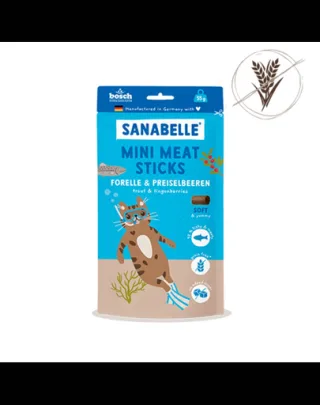 SANABELLE Mini Meat Sticks recompense moi pisici, cu păstrăv și merișoare 55 g fără cereale