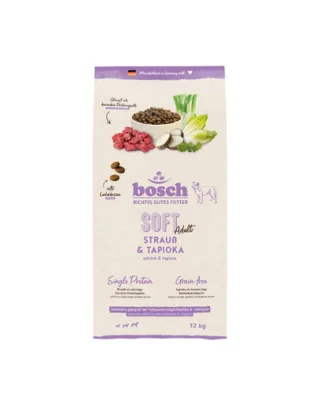 BOSCH HPC Soft Adult 12 kg hrană semi-umedă câini, monoproteică cu struț și tapioca