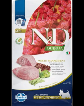 FARMINA N&amp;D Quinoa Weight Management Mini hrană câini adulți talie mică cu miel, 800 g