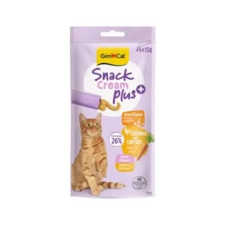 Recompense pisici sterilizate, GimCat Snack Plus+ Cream, Pui si Morcov, 6 x 15 g