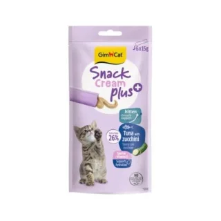 Recompense pisici junioare, GimCat Snack Cream Plus+, Ton si Zucchini, 6 x 15 g