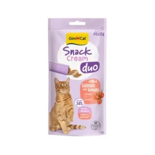 Recompense pisici adulte, GimCat Snack Duo Cream, Somon si Rosii, 6 x 15 g