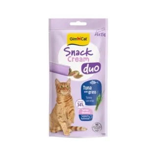 Recompense pisici adulte, GimCat Snack Duo Cream, Ton si Iarba, 6 x 15 g