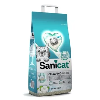 Nisip pentru litiera, Sanicat Clumping White Cotton Fresh, bentonita, 20 L/ 18 kg