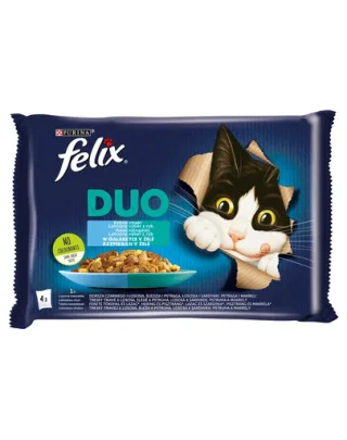 FELIX Duo Hrana umeda cu diverse tipuri de peste pentru pisci adulte/sterilizate 4x85 g