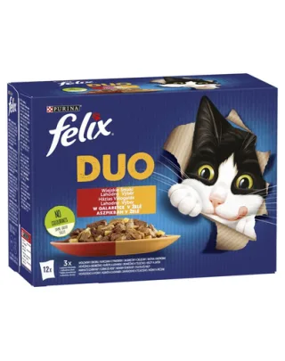FELIX Duo Hrana umeda cu diverse tipuri de carne pentru pisci adulte/ sterilizate 12x85 g