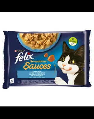 FELIX Sensations Sauce Hrana umeda cu diverse tipuri de peste in sos pentru pisci adulte/sterlilizate 4x85g