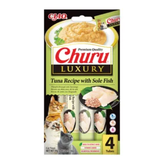 INABA Churu Luxury, Ton și Limbă-de-mare, plic recompense fără cereale pisici, (piure), 56g