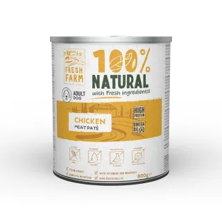 FRESH FARM Smooth, XS-XL, Pui, conservă hrană umedă câini, (pate), 800g