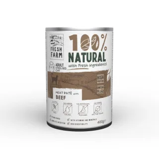 FRESH FARM Smooth Sterilised, Vită, conservă hrană umedă pisici sterilizate, (pate), 400g